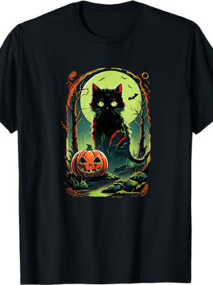 Enchanted Black Cat & Jack-o'-Lantern In The Moonlight T-Shirt