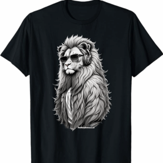 a powerful lion wearing headphones and sunglasses T-Shirt