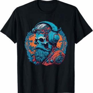 Colorful Skull with Hipster Beard and Headphones T-Shirt