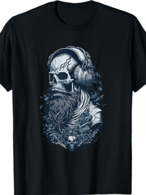 Harmonious Vibes: Skull with Beard and Headphones T-Shirt