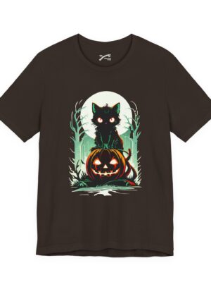 Spooky Black Cat on Pumpkin Under a Creepy Halloween Moon T-Shirt