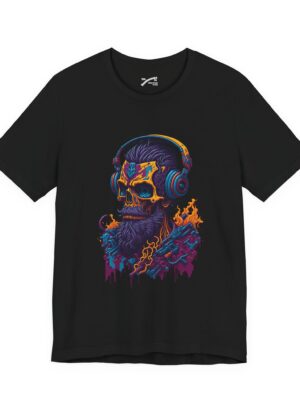 Vibrant Skull with Beard and Headphones - Unique AI Design