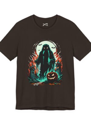 Ghostly Figure & Jack-o'-Lantern in Moonlit Halloween Scene