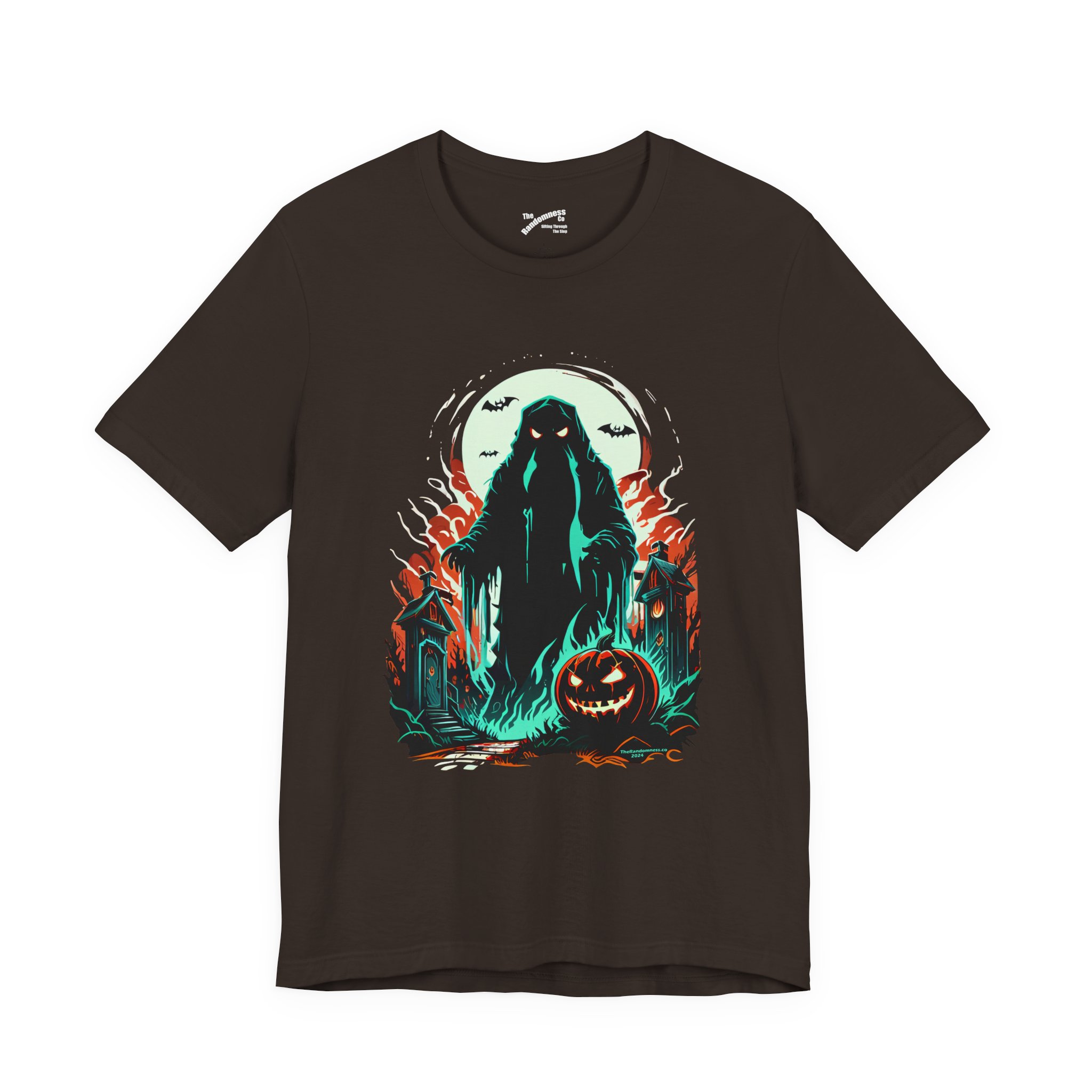 Ghostly Figure & Jack-o'-Lantern in Moonlit Halloween Scene
